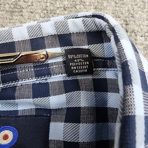 Ben Sherman Shirt Mens 15 15.5 Blue Gingham Plaid Long Sleeve Casual Button Up - Picture 13 of 15